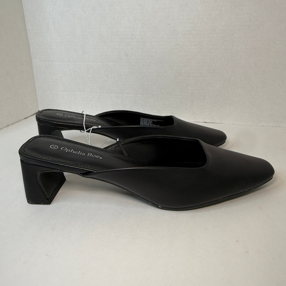 Ophelia Roe Ava Black Pointed Toe Block Heel Mule Slip On Shoes Women's 11 NEW